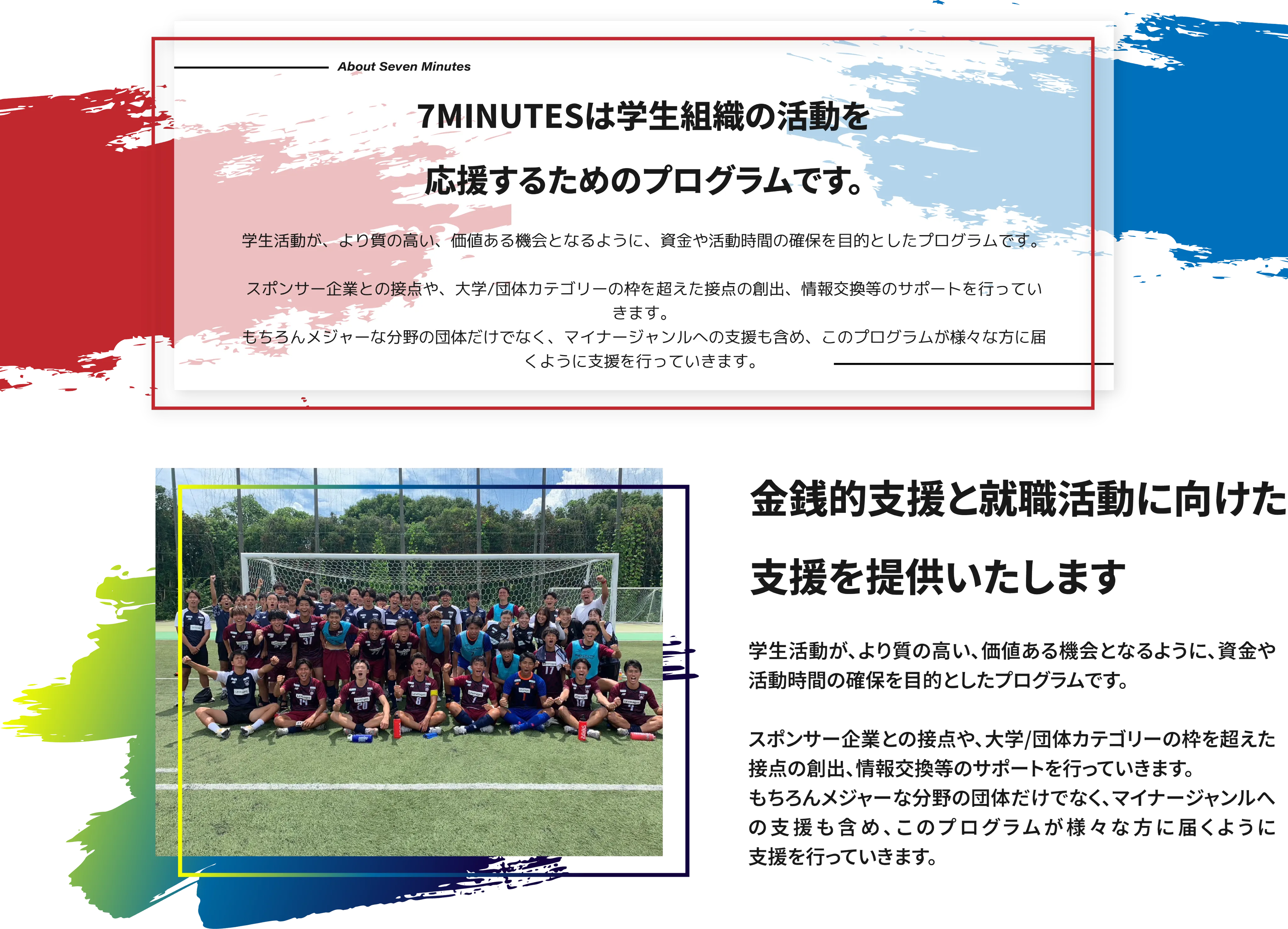 7MINUTESは学生組織の活動を応援するためのプログラムです。